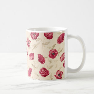 De Café Caneca vermelha do teste padrão das papoilas