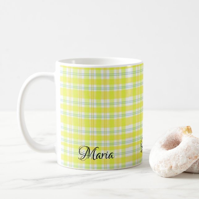De Café Caneca Xadrez Amarela (Com Donut)
