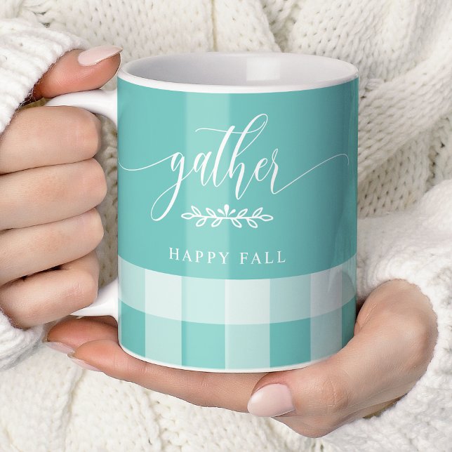 De Café Caneca Xadrez Búfalo Verde Água e Branco Gather Ha (Criador carregado)