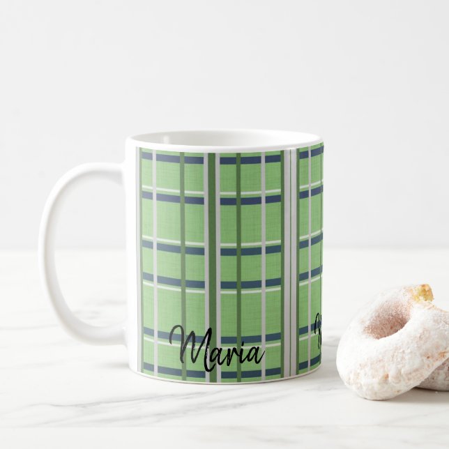 De Café Caneca Xadrez Verde Branco (Com Donut)