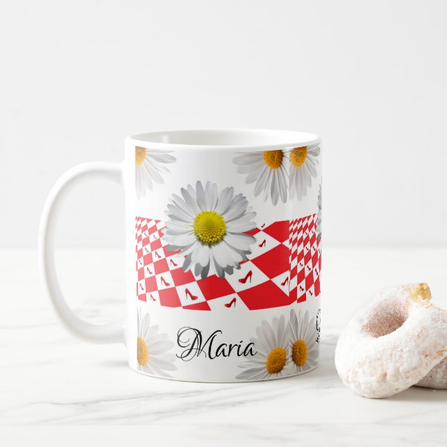 De Café Caneca Xadrez Vermelho Margarida Branca (Com Donut)