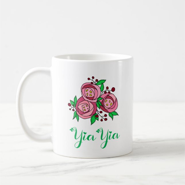 De Café Caneca YiaYia Grega com Rosas (Esquerda)