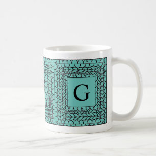 De Café CANTO TRICÔ TEAL Caneca Branca + Inicial