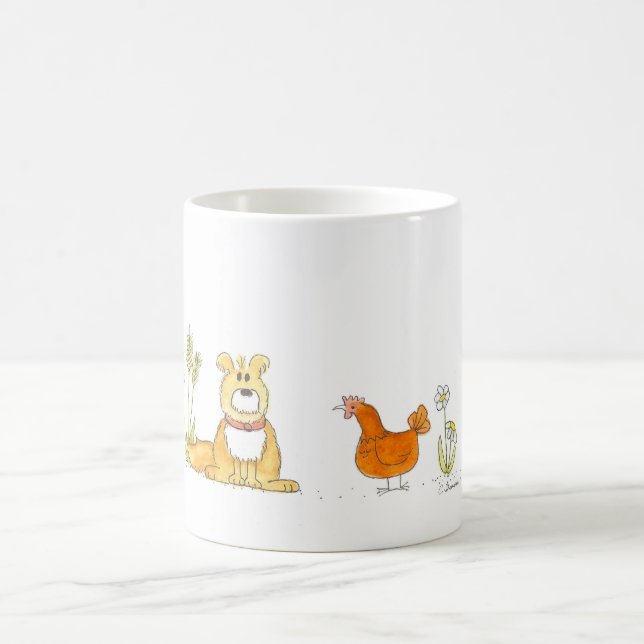 De Café Cão desgrenhado e caneca vermelha da galinha (Centro)