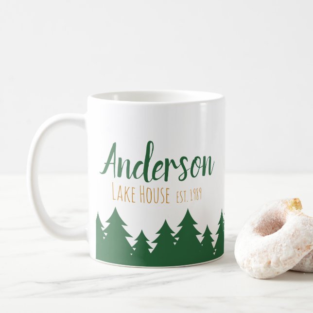 De Café Casa do lago & caneca personalizadas dos pinheiros (Com Donut)
