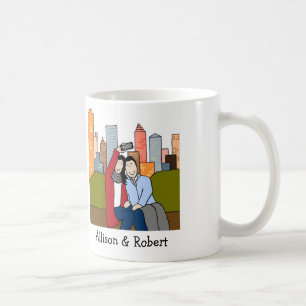 De Café Casal que toma a caneca personalizada selfie- dos