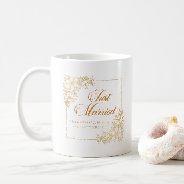 De Café Casamento Elegante Recém-Casados | Caneca (Com Donut)