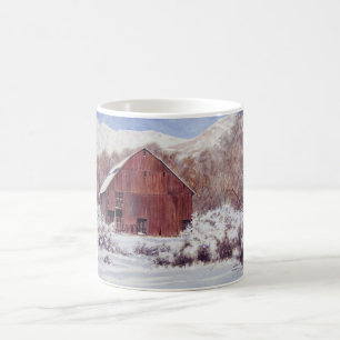 De Café Celeiro da neve na caneca das montanhas
