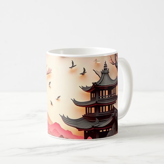 De Café Cena Chinesa Antiga Corta Caneca Castanha (Frente Esquerda)