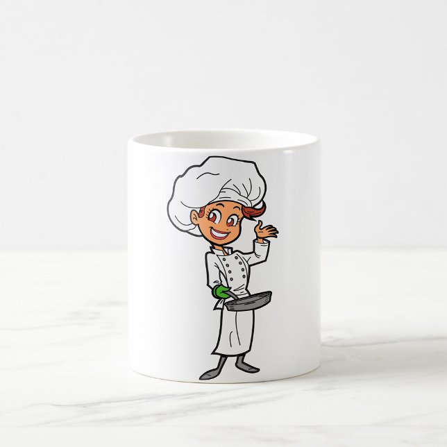De Café Chef Feminino Com Uma Caneca Panorâmica (Criador carregado)