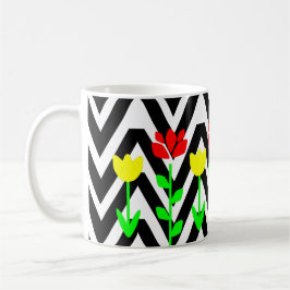 De Café Chevron e Flores Moderna Caneca Floral