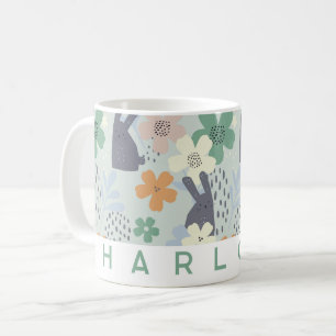 De Café Coelhinho bonito e caneca floral personalizada   P