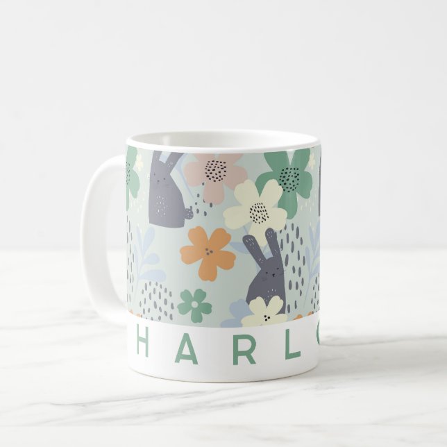 De Café Coelhinho bonito e caneca floral personalizada | P (Frente Esquerda)