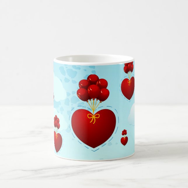 De Café Coração vermelha com balões, caneca (Centro)