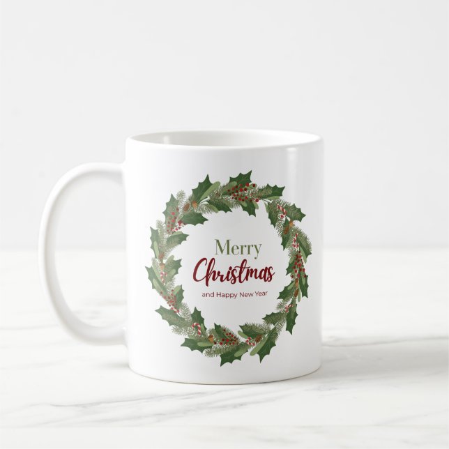 De Café Coroa Festiva e Letra | Caneca Feliz Natal  (Esquerda)