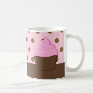 De Café Cupcake cor-de-rosa com caneca das bolinhas