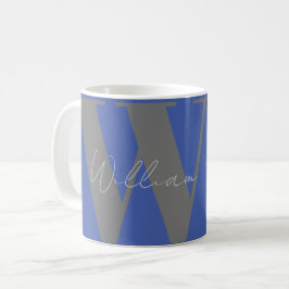 De Café dê-lhe Monograma nome cinza azul caneca