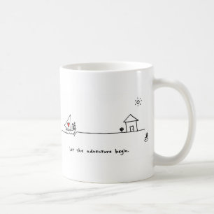 De Café "Deixe a aventura começar" a caneca por coraçõe