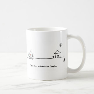 De Café "Deixe a aventura começar" a caneca por corações e