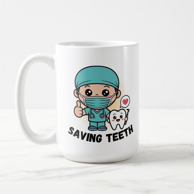 DE CAFÉ DENTISTA ENGRAÇADO: CANECA SALVANDO DENTES (Esquerda)