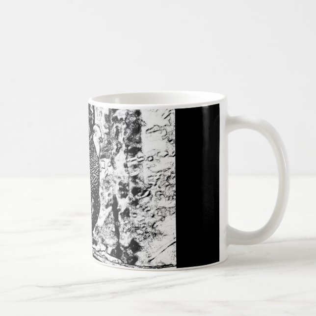 De Café Desenho branco e preto do galo na caneca (Direita)
