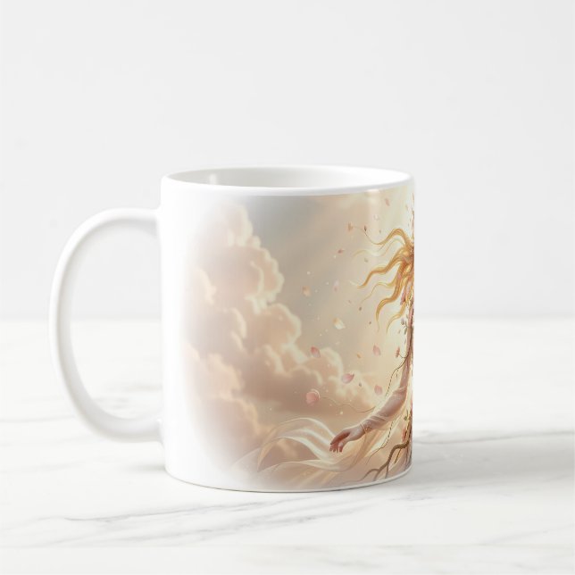 De Café Deusa Floral Desabrochando Entre as Nuvens Caneca (Esquerda)