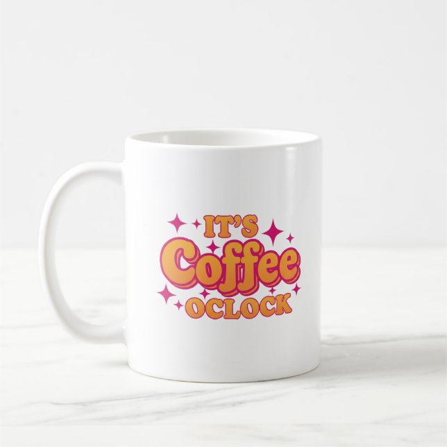 De Café "É Hora do Café" Caneca Rosa e Laranja Brilhante (Esquerda)