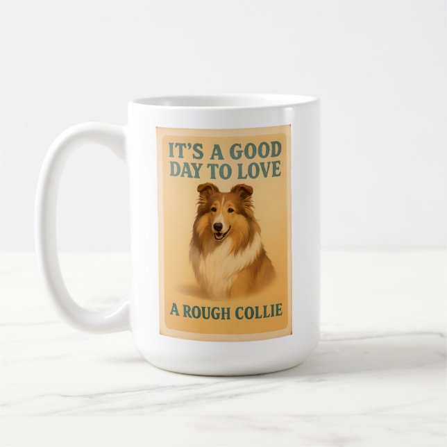 De Café É Um Bom Dia Amar Uma Caneca Collie Rough (Esquerda)