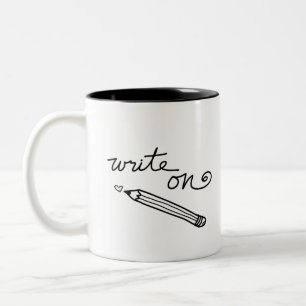De Café Em Dois Tons A caneca manuscrita do escritor - "Escreva em"