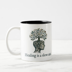 De Café Em Dois Tons "A Cura é uma Arte Lenta" Caneca Mindful Tree Root