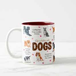 De Café Em Dois Tons A Vida é Melhor Com Cães Caneca Engraçada Para Ama