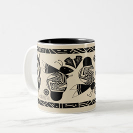 De Café Em Dois Tons Abelhas antigas e flores na caneca creme