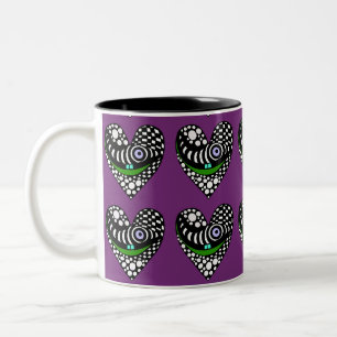 De Café Em Dois Tons Abstrato, engraçado, coração na caneca roxa.