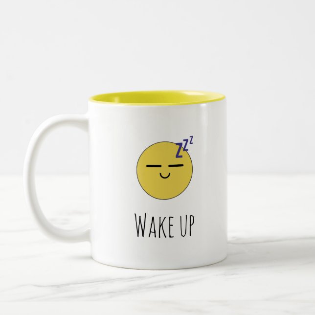 De Café Em Dois Tons "Acorde" Caneca Emoji Sonolento (Esquerda)