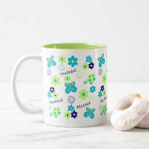 De Café Em Dois Tons Agradeço, Abençoei A Diversão Da Caneca Azul