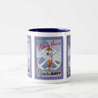 De Café Em Dois Tons Ahoy lá! Caneca do Pin-Acima do marinho