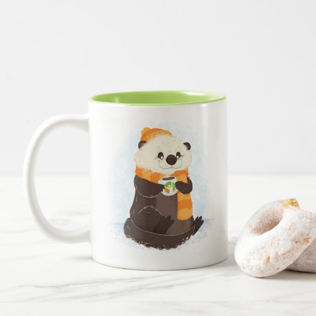 De Café Em Dois Tons Além da caneca celíaca da lontra do feriado (Com Donut)