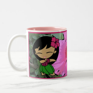 De Café Em Dois Tons "Aloha caneca cor-de-rosa do hibiscus dos méis"