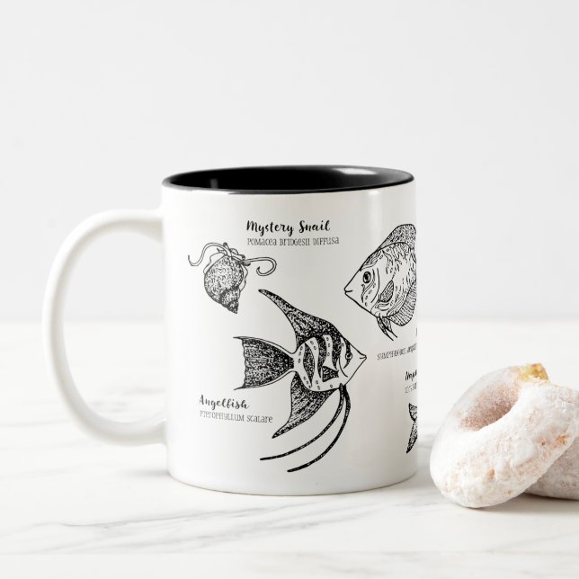De Café Em Dois Tons Angelfish & caneca dos amigos (peixes tropicais) (Com Donut)