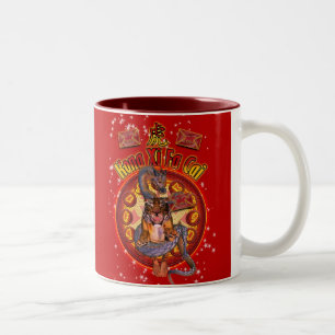 De Café Em Dois Tons Ano chinês da caneca do tigre com zodíaco & drag