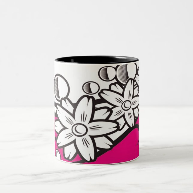 De Café Em Dois Tons Arte floral na caneca baixa cor-de-rosa (Centro)