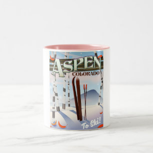 De Café Em Dois Tons Aspen Colorado vintage style poster. caneca rosa