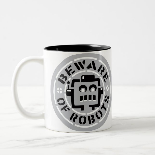 De Café Em Dois Tons Beware da caneca dos robôs (Esquerda)