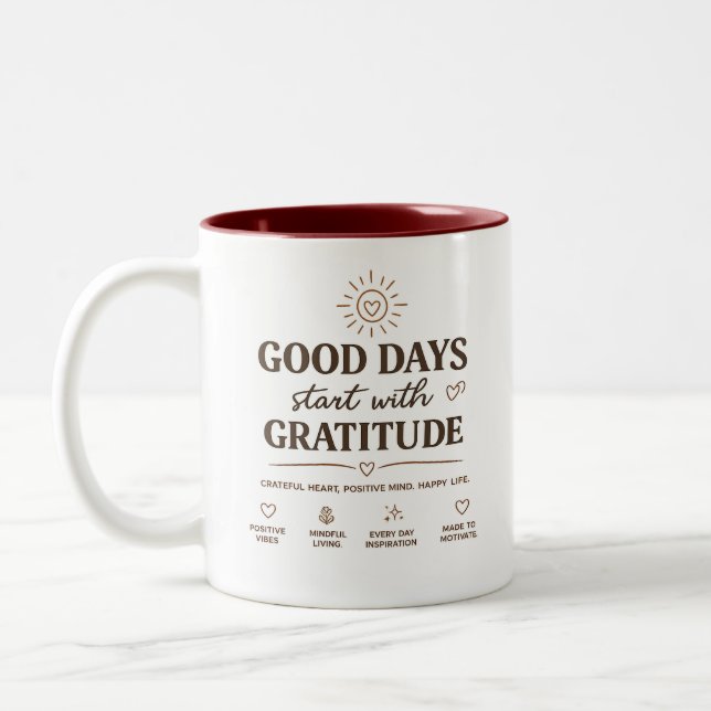 De Café Em Dois Tons Boas Dias Começam Com Gratidão Caneca Positiva (Esquerda)