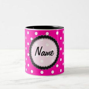De Café Em Dois Tons Bolinhas do rosa quente e do preto da caneca
