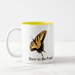 De Café Em Dois Tons Borboleta" nascer a estar livre!" caneca canhota