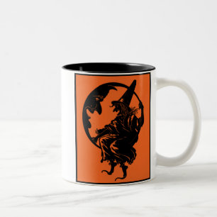 De Café Em Dois Tons bruxa do art deco dos anos 30 e caneca da lua