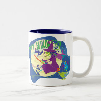 De Café Em Dois Tons Bruxa feliz do Dia das Bruxas da CANECA com gato e