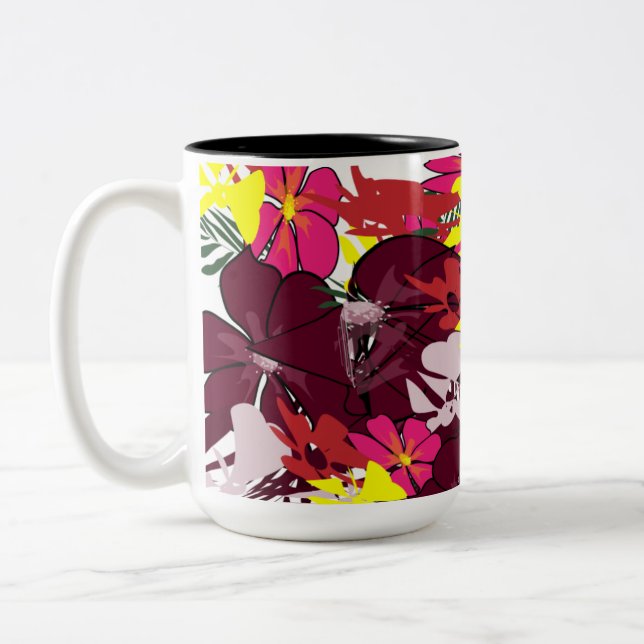 De Café Em Dois Tons Burgundy Bloom Pop — Caneca Floral Abstrata (Esquerda)