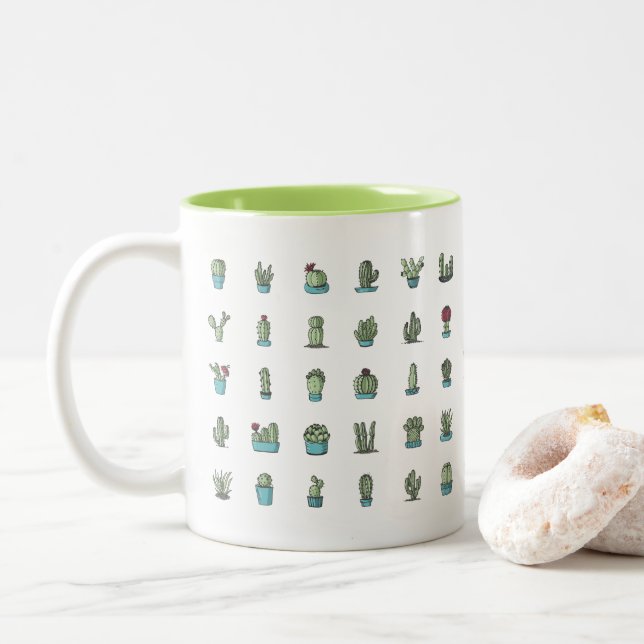 De Café Em Dois Tons Cactos e caneca dos Succulents (Com Donut)
